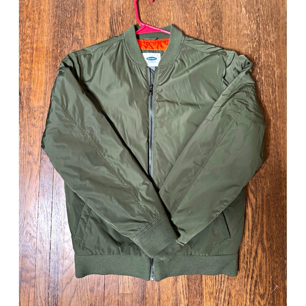 Old Navy Men's Green Bomber Jacket Size M Full Zip Band Collar Solid Short